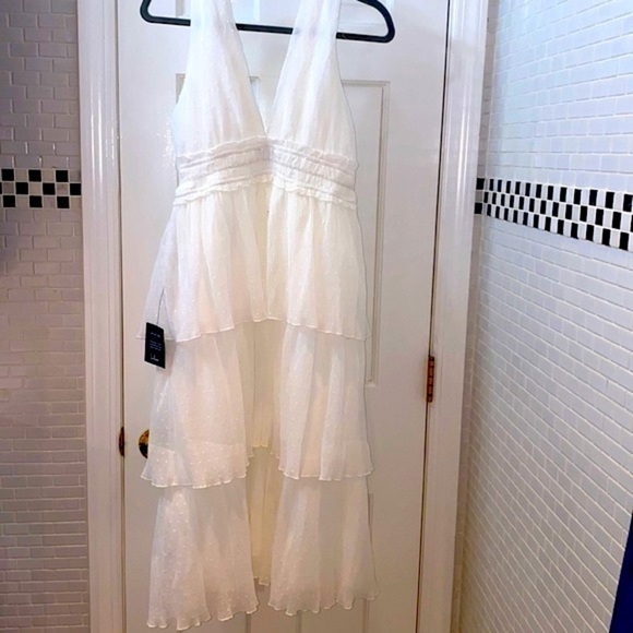 Lulus dreamy mood white Swiss dot tiered midi dress. Polyester. Size Small. - Picture 11 of 14